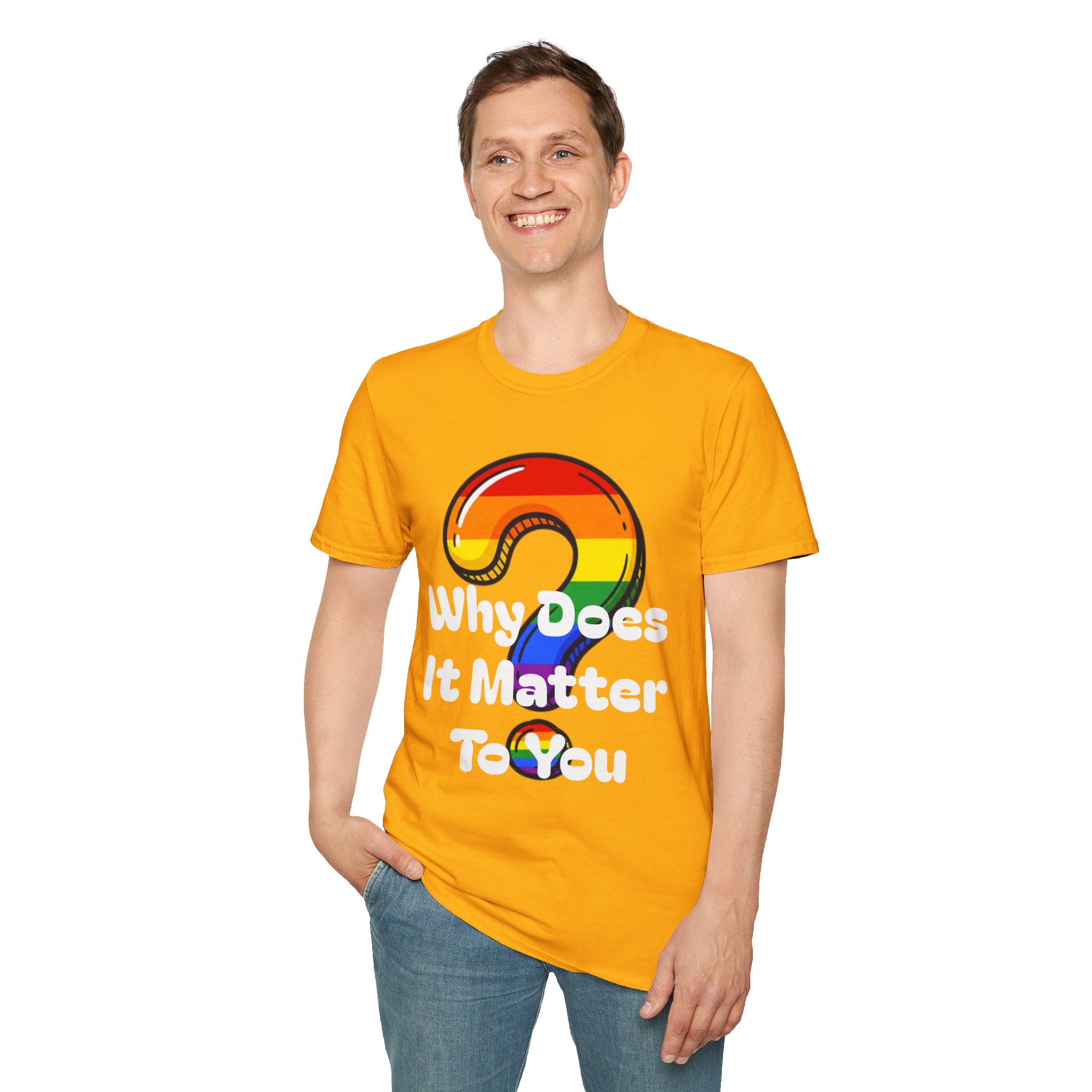 Why Does It Matter To You T-Shirt — Rainbow Question Mark Pride Graphic Tee - Image 10