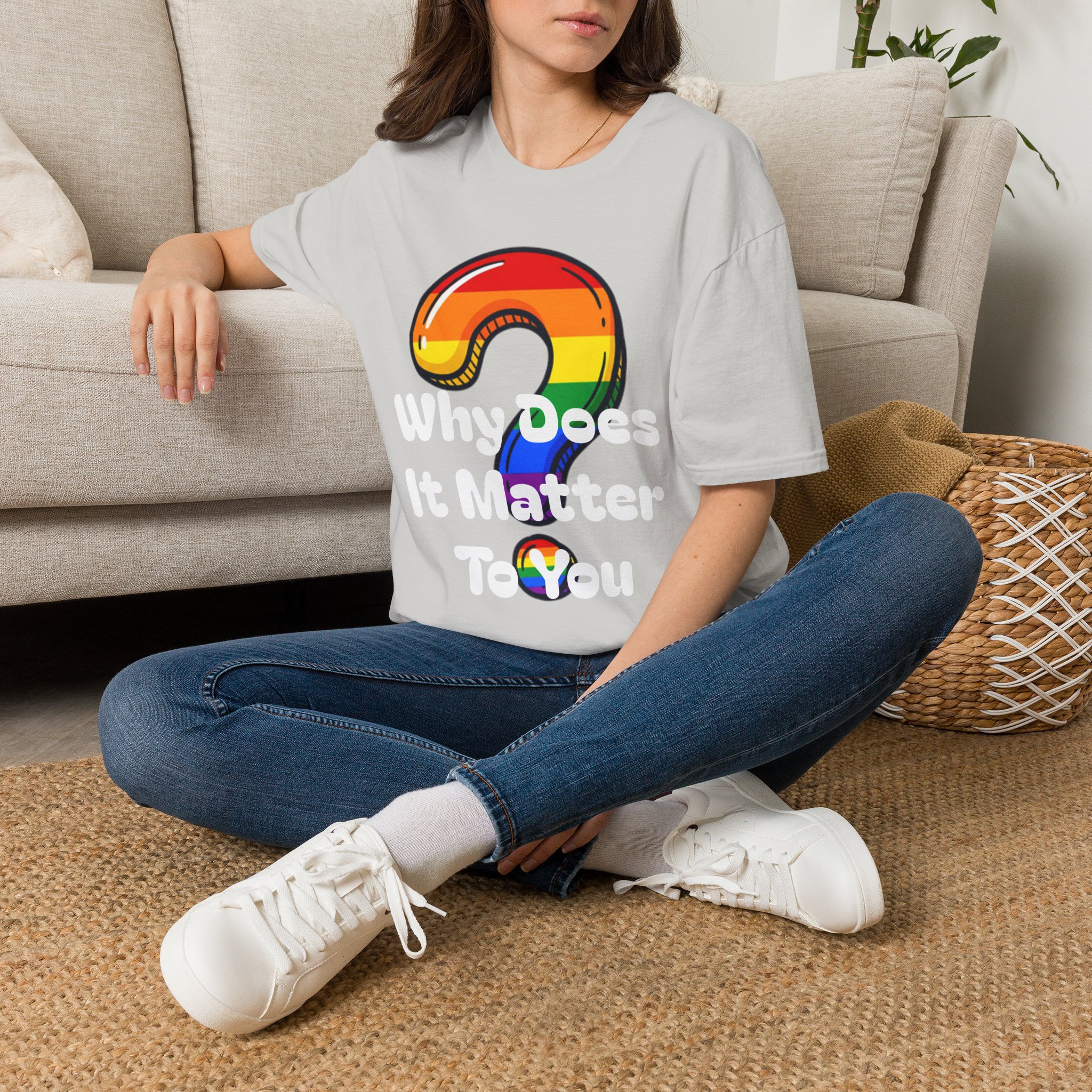 Why Does It Matter To You T-Shirt — Rainbow Question Mark Pride Graphic Tee - Image 3