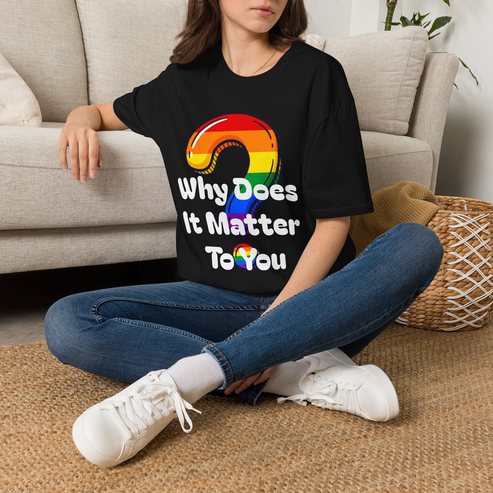 Why Does It Matter To You T-Shirt — Rainbow Question Mark Pride Graphic Tee - Image 2