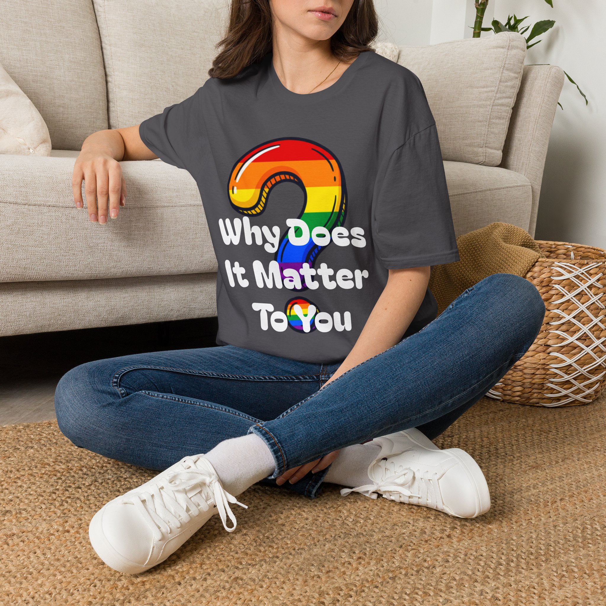 Why Does It Matter To You T-Shirt — Rainbow Question Mark Pride Graphic Tee - Image 15
