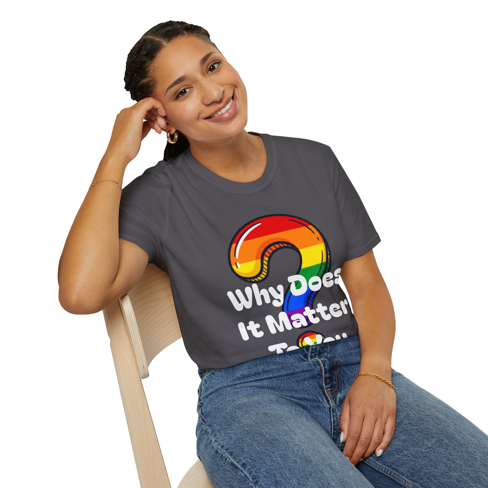 Why Does It Matter To You T-Shirt — Rainbow Question Mark Pride Graphic Tee - Image 17